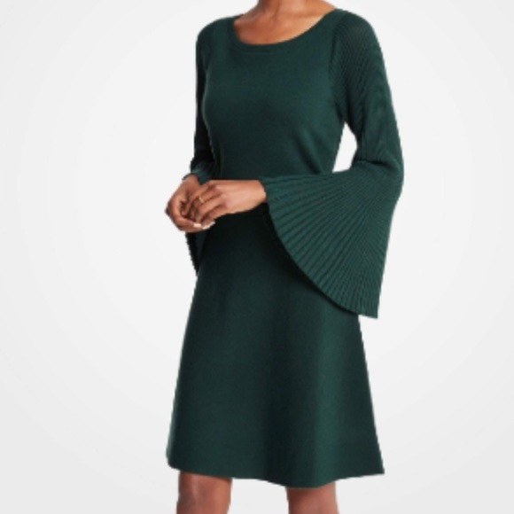 Ann Taylor Flare Sleeve Sweater Dress size SP petite in Forest Pine Grove Green